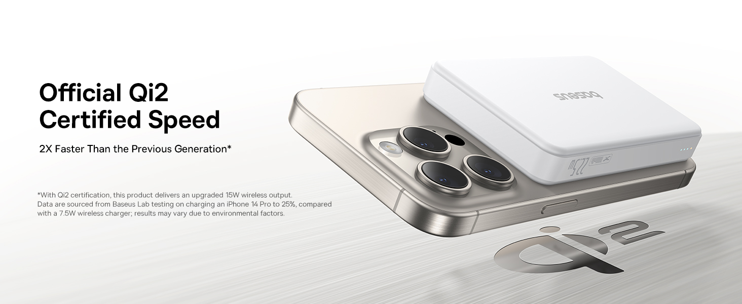 بنك الطاقة Baseus Airpow II Qi2 بقدرة 10000 مللي أمبير – شحن لاسلكي 15 واط، USB