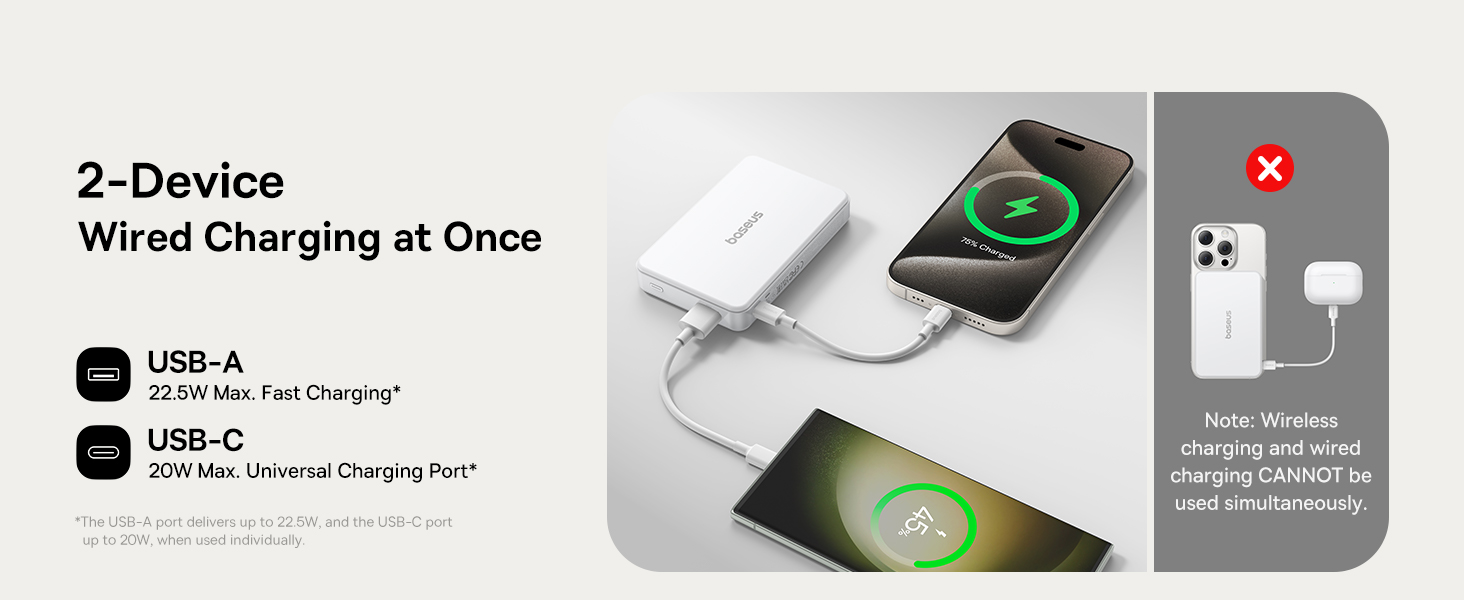 بنك الطاقة Baseus Airpow II Qi2 بقدرة 10000 مللي أمبير – شحن لاسلكي 15 واط، USB