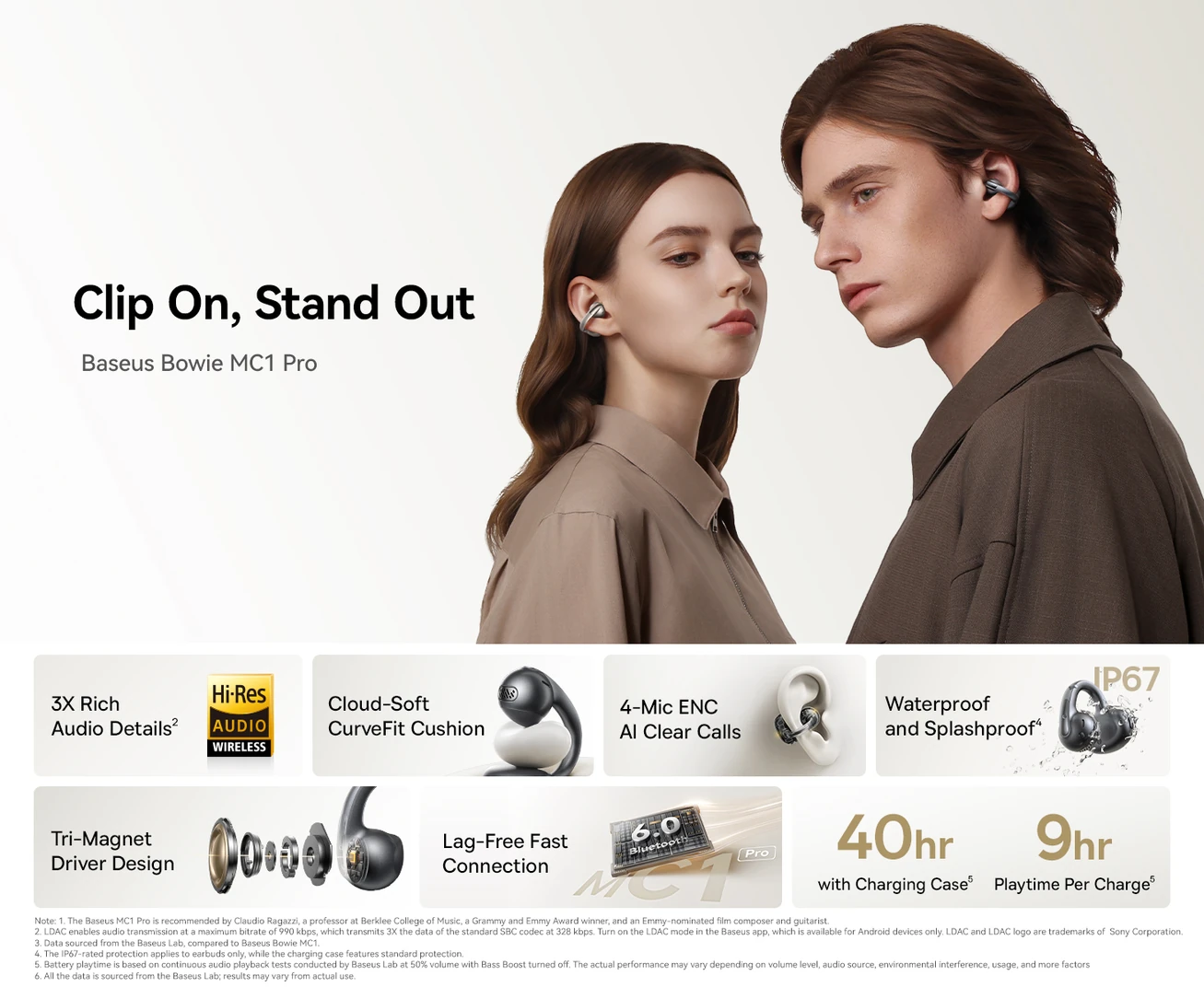 سماعات بيسوس بوي MC1 برو لاسلكية مفتوحة الأذن بلوتوث 6.0 صوت Hi