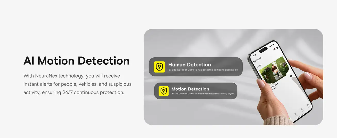 كاميرا مراقبة خارجية Baseus S1 Lite بدقة 2K – شمسية، رؤية ليلية، كشف ذكي، مقاومة للماء، بدون اشتراك – أبيض