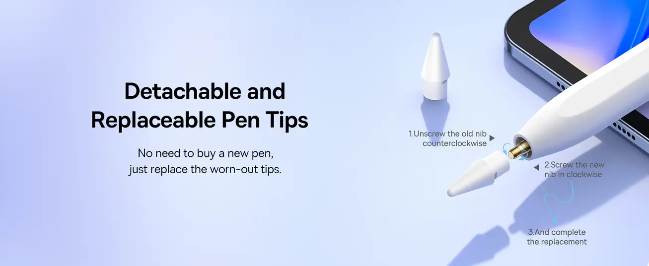 قلم Baseus Smooth Writing 2 Series مع مؤشرات LED – شحن مغناطيسي ورفض راحة اليد – متوافق مع iPad Mini 6 وAir 4/5 وPro من الجيل 0 إلى 6 – أبيض