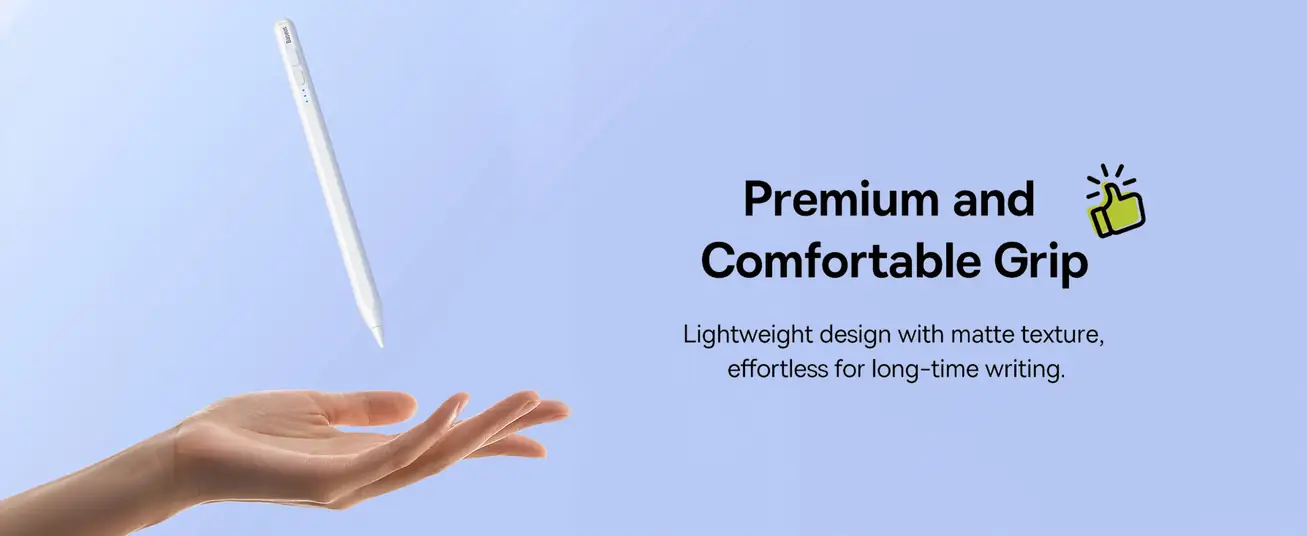 قلم Baseus Smooth Writing 2 Series مع مؤشرات LED – شحن مغناطيسي ورفض راحة اليد – متوافق مع iPad Mini 6 وAir 4/5 وPro من الجيل 0 إلى 6 – أبيض