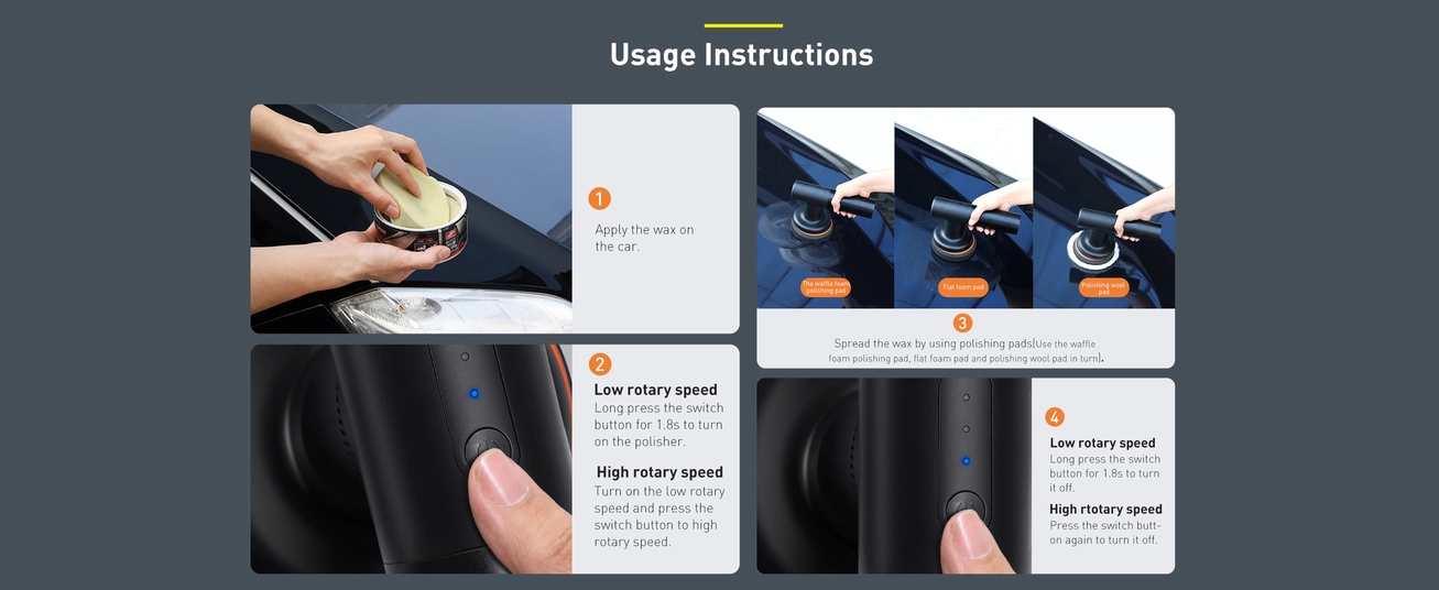 ماكينة تلميع كهربائية لاسلكية من باسيوس، 30 وات، 4000 مللي أمبير، لون أسود