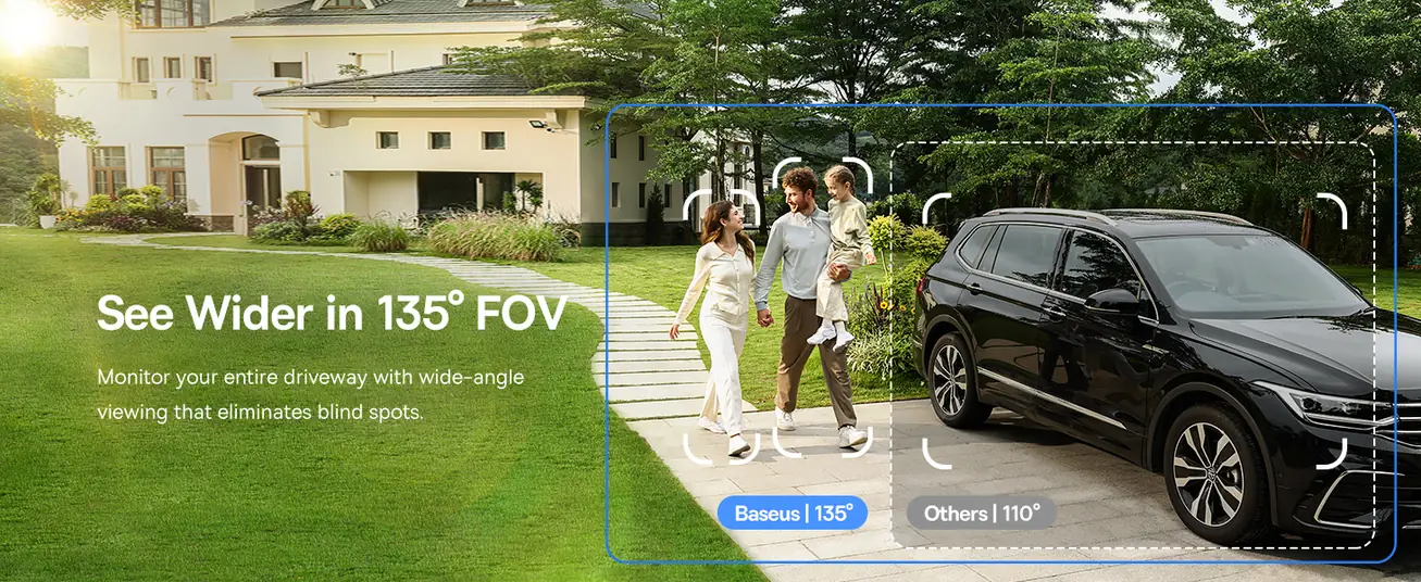 كاميرا مراقبة خارجية Baseus S1 Lite بدقة 2K – شمسية، رؤية ليلية، كشف ذكي، مقاومة للماء، بدون اشتراك – أبيض