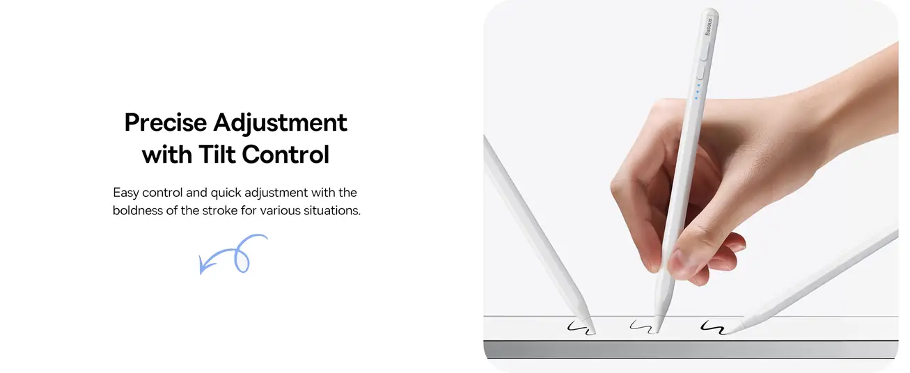قلم Baseus Smooth Writing 2 Series مع مؤشرات LED – شحن مغناطيسي ورفض راحة اليد – متوافق مع iPad Mini 6 وAir 4/5 وPro من الجيل 0 إلى 6 – أبيض