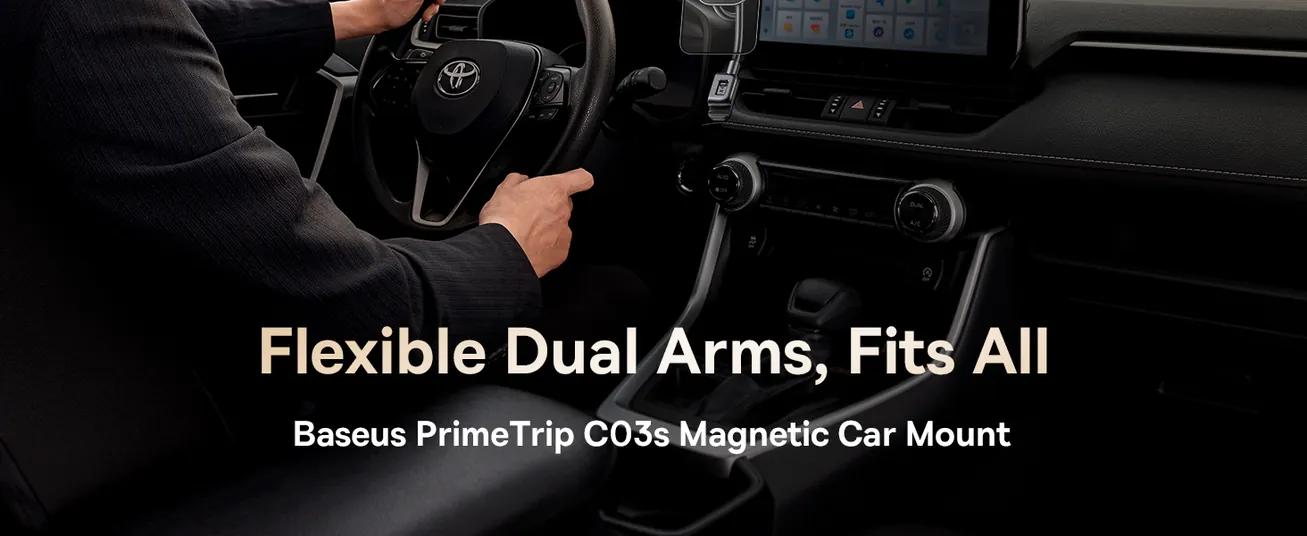 حامل سيارة مغناطيسي Baseus PrimeTrip C03s بذراع مزدوج وقوة 20N – أسود كوني