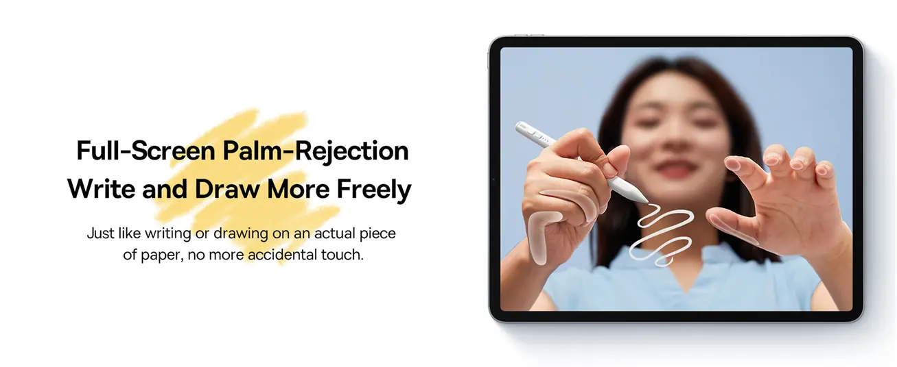 قلم Baseus Smooth Writing 2 Series مع مؤشرات LED – شحن مغناطيسي ورفض راحة اليد – متوافق مع iPad Mini 6 وAir 4/5 وPro من الجيل 0 إلى 6 – أبيض