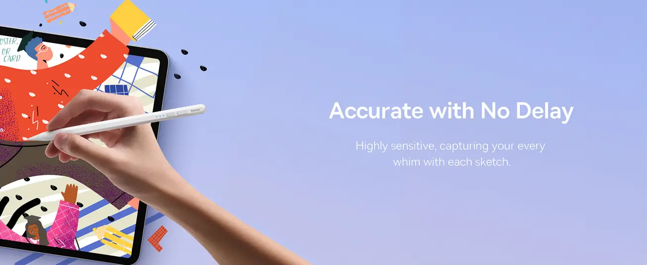 قلم Baseus Smooth Writing 2 Series مع مؤشرات LED – شحن مغناطيسي ورفض راحة اليد – متوافق مع iPad Mini 6 وAir 4/5 وPro من الجيل 0 إلى 6 – أبيض