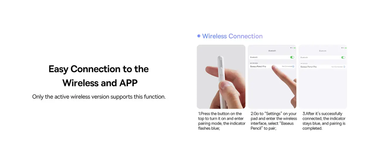 قلم Baseus Smooth Writing 2 Series مع مؤشرات LED – شحن مغناطيسي ورفض راحة اليد – متوافق مع iPad Mini 6 وAir 4/5 وPro من الجيل 0 إلى 6 – أبيض