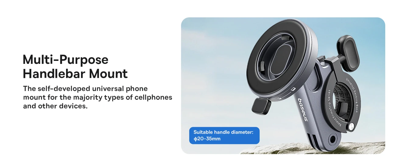 حامل هاتف دراجة Baseus PrimeTrip 2 في 1 مع ضوء مزدوج 600LM – 4 أوضاع، مقاوم للماء IP68، شحن Type