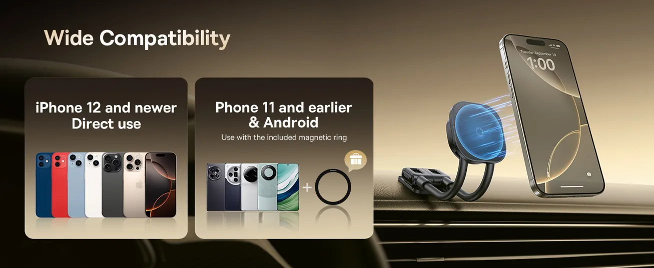 حامل سيارة مغناطيسي Baseus PrimeTrip C03s بذراع مزدوج وقوة 20N – أسود كوني