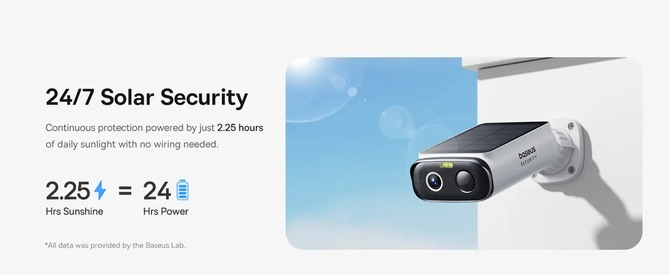 كاميرا مراقبة خارجية Baseus S1 Lite بدقة 2K – شمسية، رؤية ليلية، كشف ذكي، مقاومة للماء، بدون اشتراك – أبيض