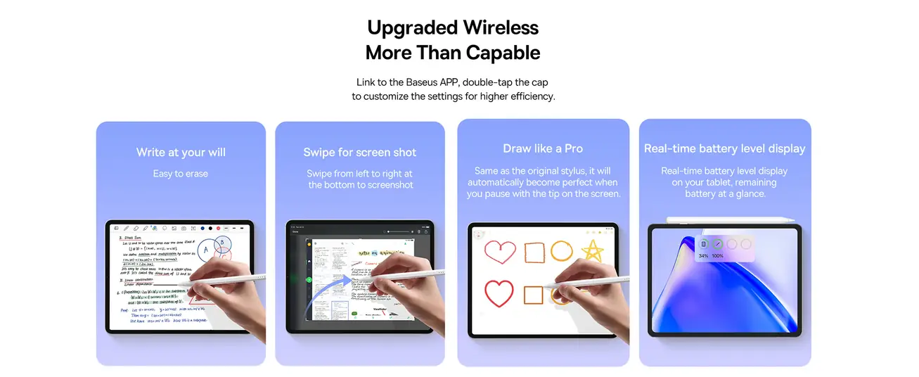 قلم Baseus Smooth Writing 2 Series مع مؤشرات LED – شحن مغناطيسي ورفض راحة اليد – متوافق مع iPad Mini 6 وAir 4/5 وPro من الجيل 0 إلى 6 – أبيض