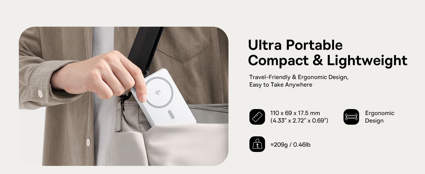 بنك الطاقة Baseus Airpow II Qi2 بقدرة 10000 مللي أمبير – شحن لاسلكي 15 واط، USB