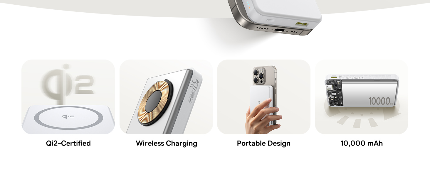 بنك الطاقة Baseus Airpow II Qi2 بقدرة 10000 مللي أمبير – شحن لاسلكي 15 واط، USB