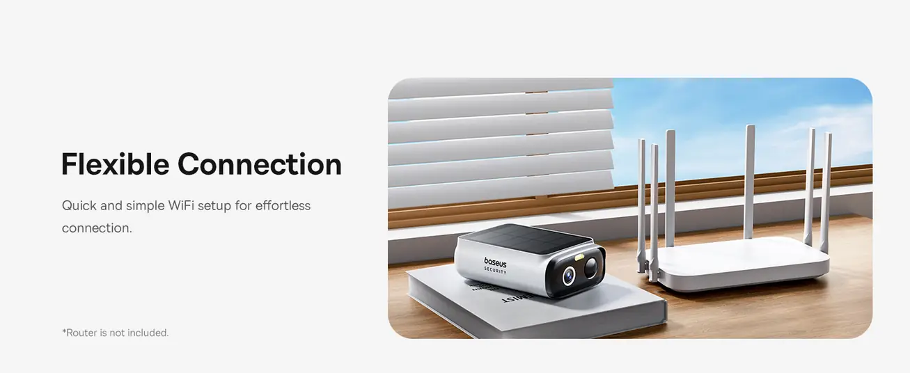 كاميرا مراقبة خارجية Baseus S1 Lite بدقة 2K – شمسية، رؤية ليلية، كشف ذكي، مقاومة للماء، بدون اشتراك – أبيض