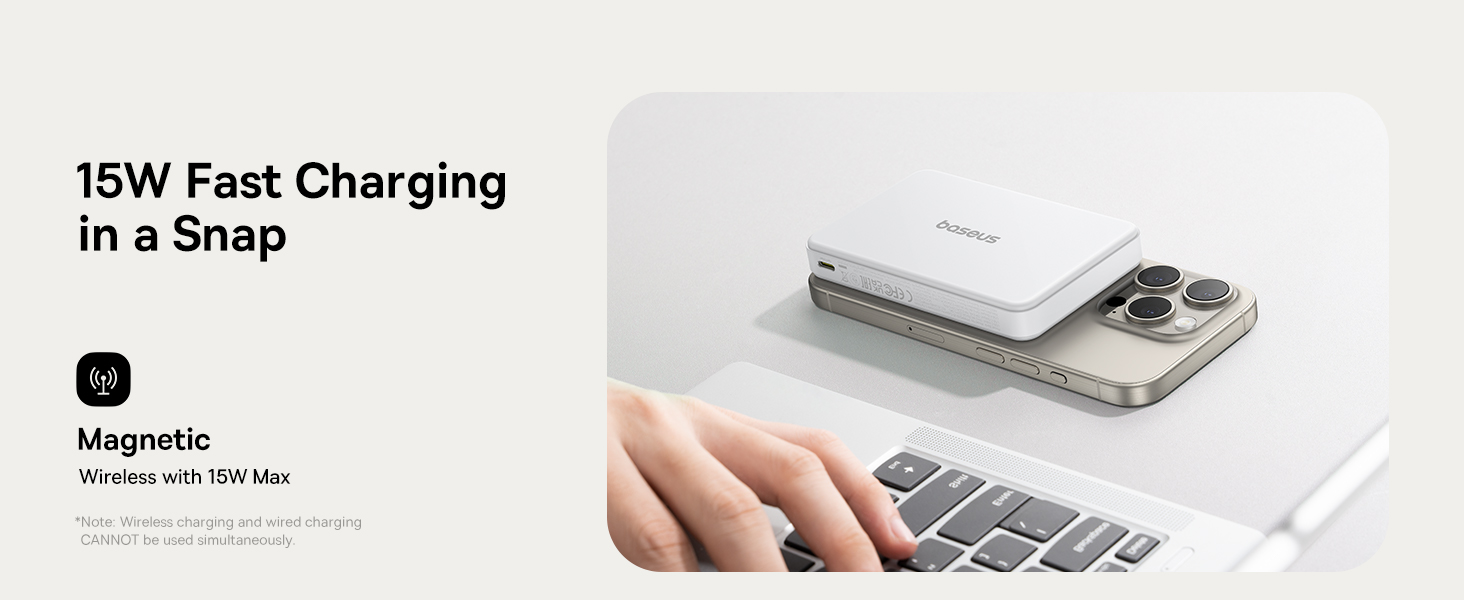 بنك الطاقة Baseus Airpow II Qi2 بقدرة 10000 مللي أمبير – شحن لاسلكي 15 واط، USB