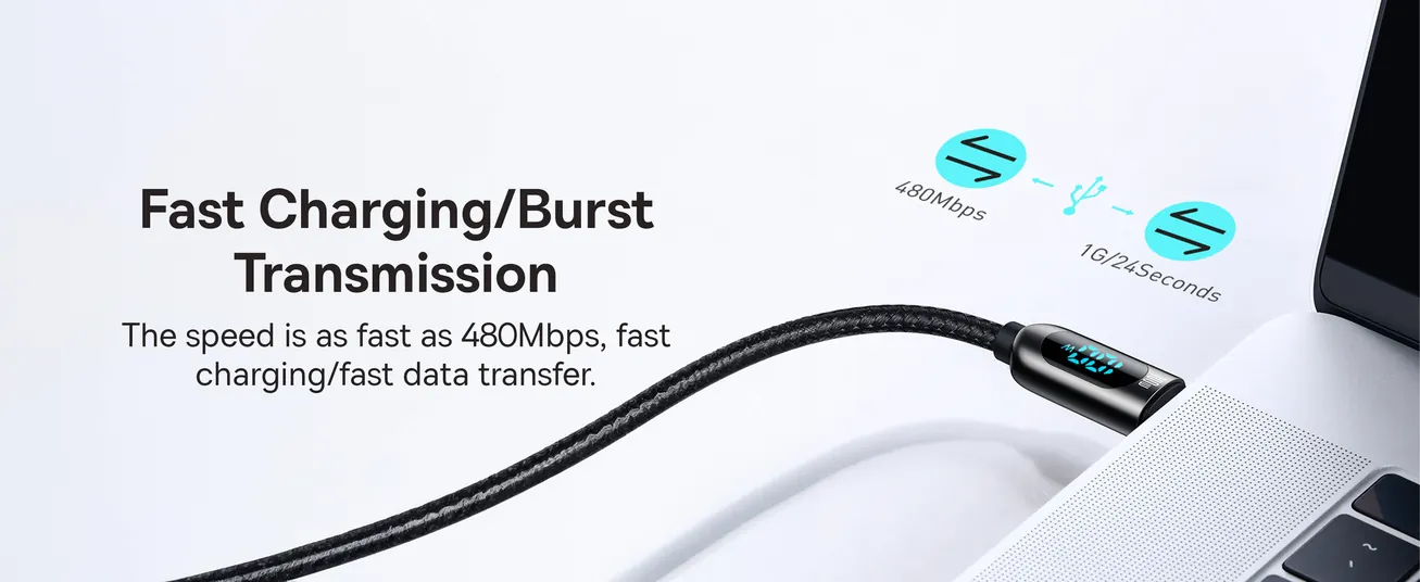 كابل بيانات شحن سريع مع شاشة LED Baseus Type