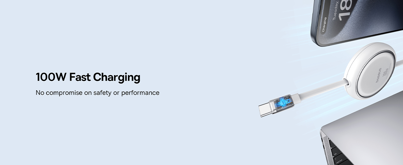 كابل بيانات Baseus 100W Free2 Draw Mini قابل للسحب من النوع C إلى النوع C للشحن السريع بطول 1 متر