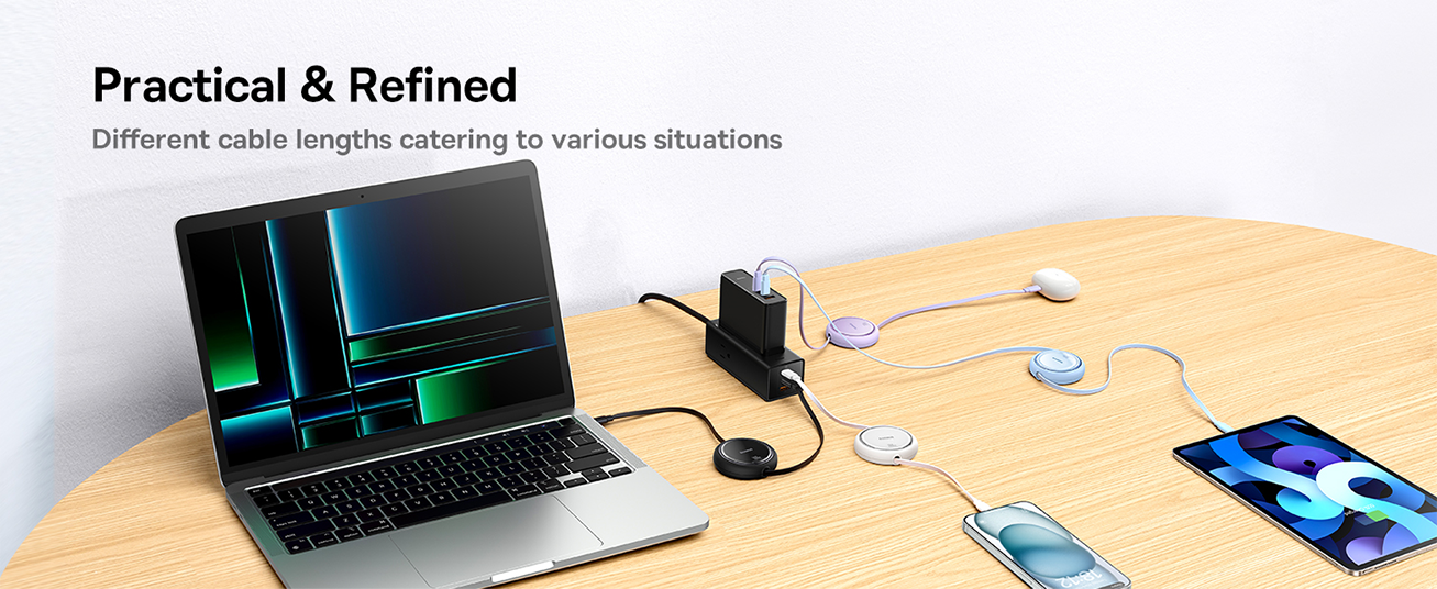 كابل بيانات Baseus 100W Free2 Draw Mini قابل للسحب من النوع C إلى النوع C للشحن السريع بطول 1 متر