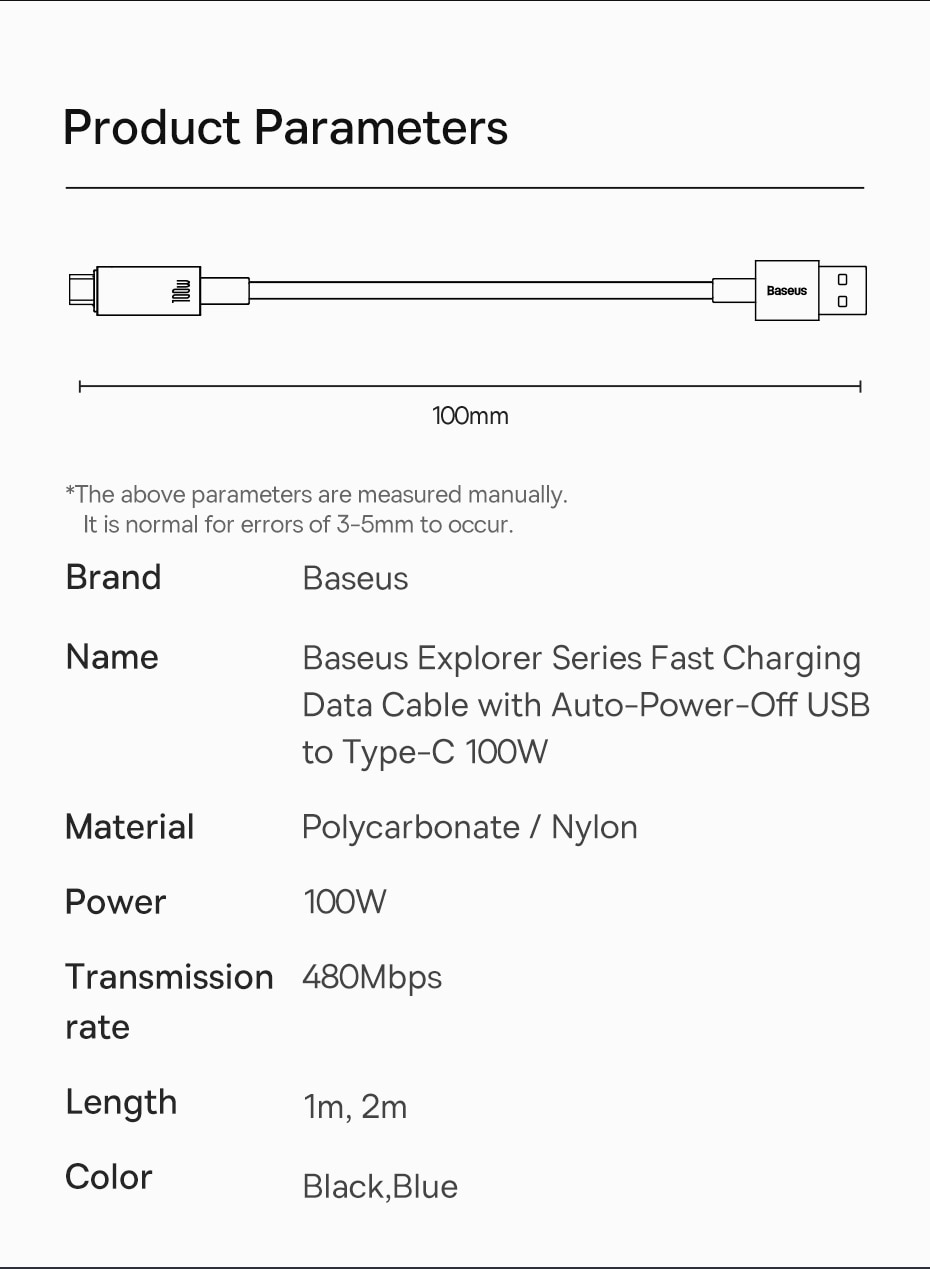 كابل Baseus USB C 100W 6A شحن سريع كابل بيانات من النوع C مضاد للانحناء لهاتف Huawei Xiaomi Samsung 1M