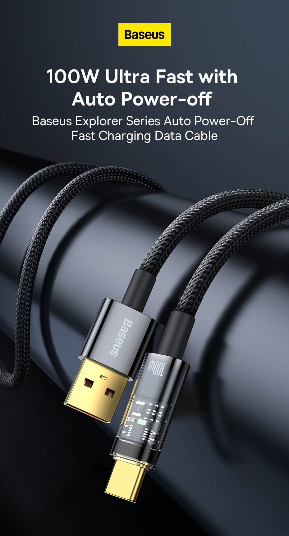كابل Baseus USB C 100W 6A شحن سريع كابل بيانات من النوع C مضاد للانحناء لهاتف Huawei Xiaomi Samsung 1M