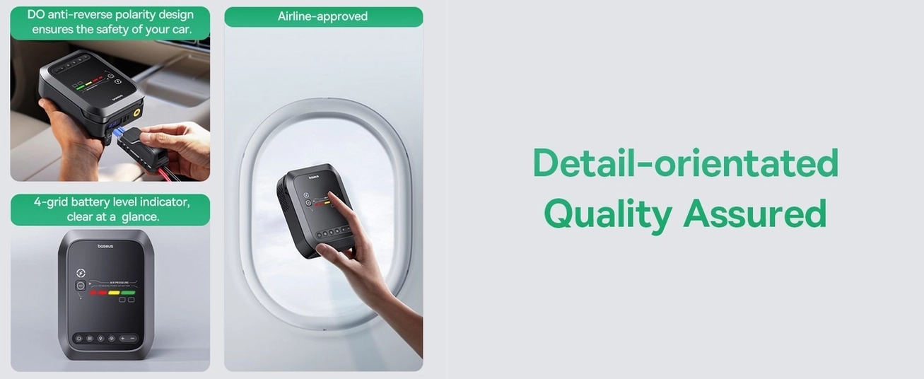 BASEUS Primetrip Series Super Energy 4in1 Car Jump Starter 1200a مع 150 PSI Tyre Velatorator ، 3000mah Power Bank &amp; Flashlight