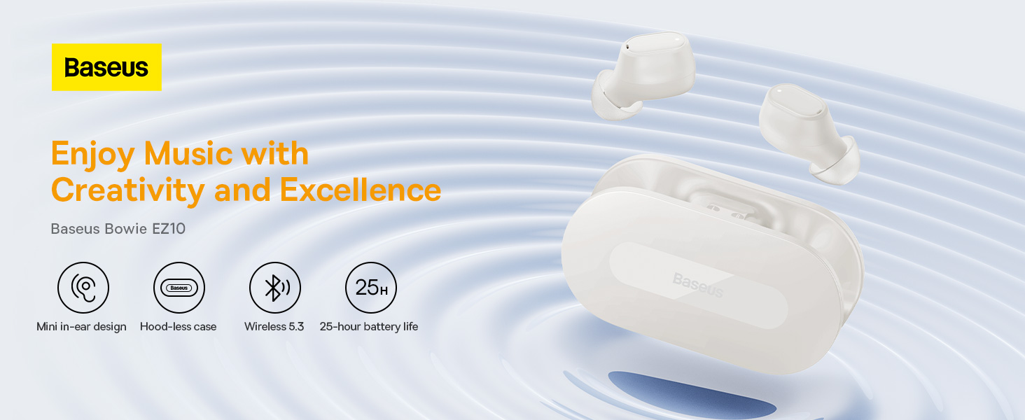 سماعات أذن Baseus Bowie EZ10 True اللاسلكية باللون الأبيض
