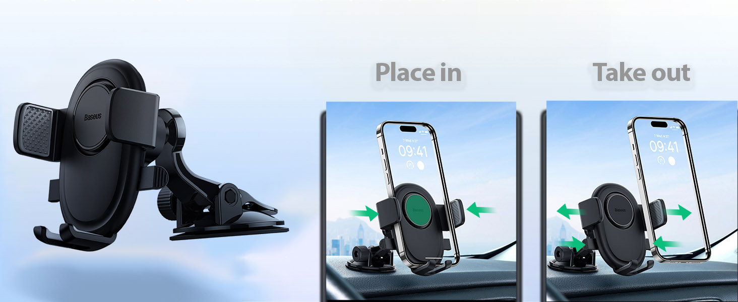 Baseus UltraControl Lite Series 2 في 1 حامل هاتف السيارة | حامل هاتف السيارة العالمي ذو التثبيت التلقائي | حامل لوحة القيادة/الزجاج الأمامي للسيارة - أسود