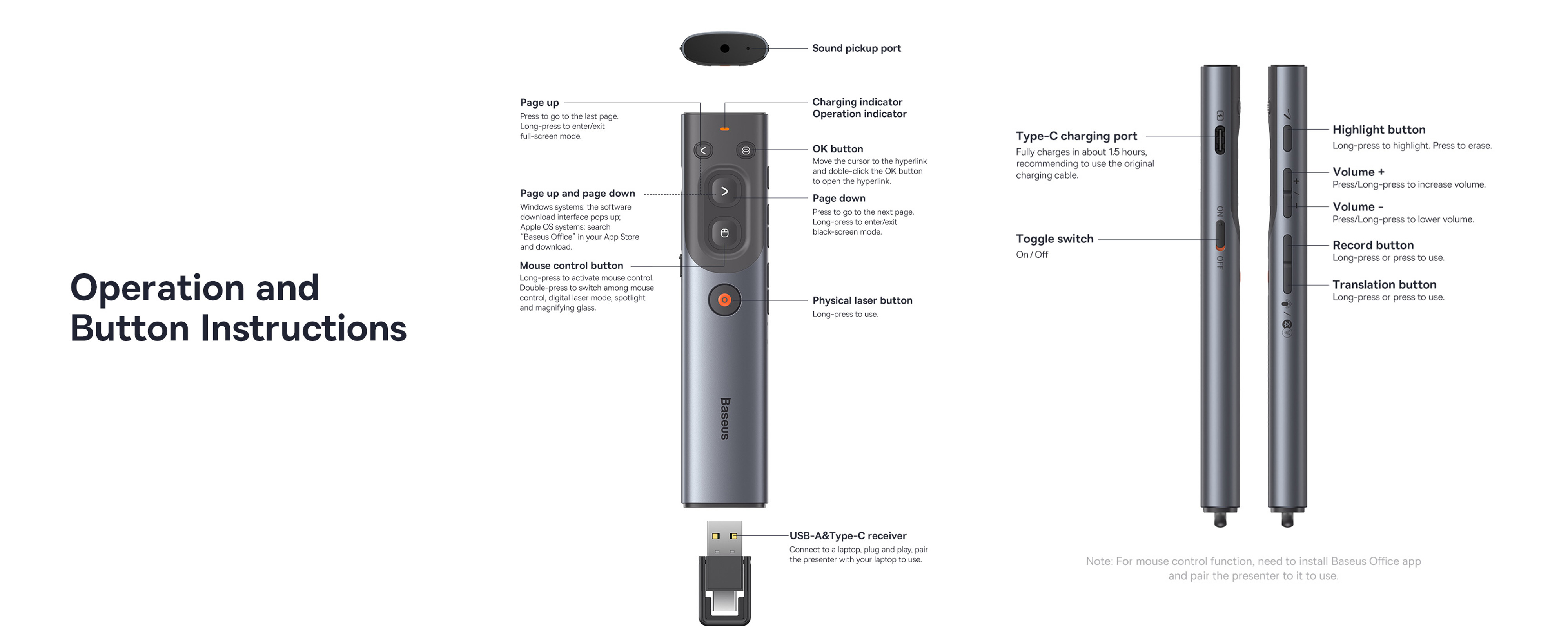 Baseus Orange Dot AI Wireless Presenter (Red Laser)