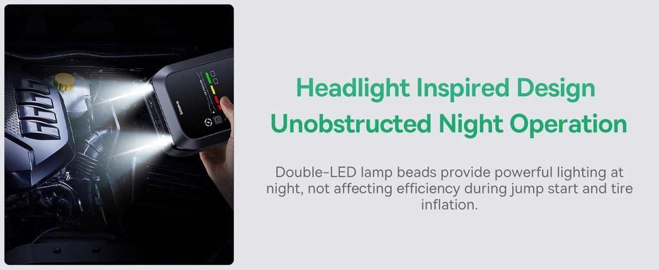 BASEUS Primetrip Series Super Energy 4in1 Car Jump Starter 1200a مع 150 PSI Tyre Velatorator ، 3000mah Power Bank &amp; Flashlight