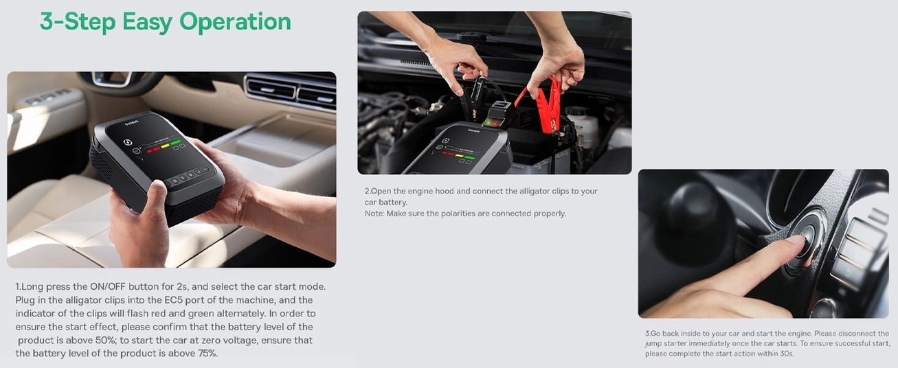 BASEUS Primetrip Series Super Energy 4in1 Car Jump Starter 1200a مع 150 PSI Tyre Velatorator ، 3000mah Power Bank &amp; Flashlight